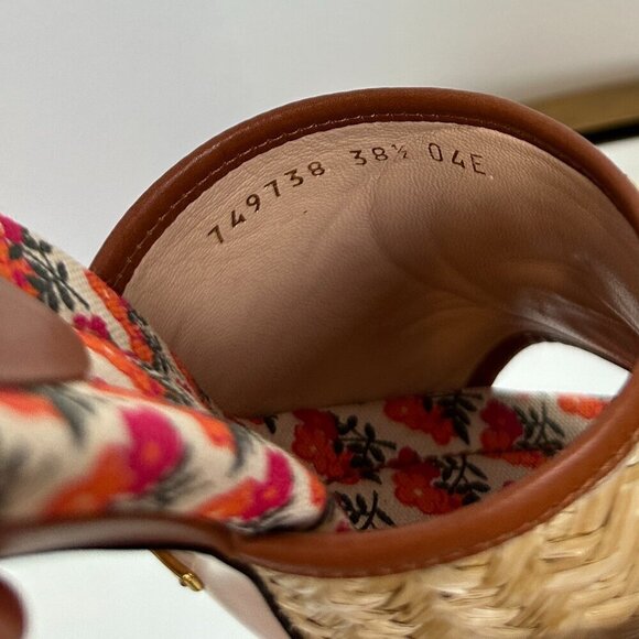 GUCCI Mabel Leather-trimmed Raffia Mules in Beige Size 8.5US / 38.5EU - Picture 9 of 12